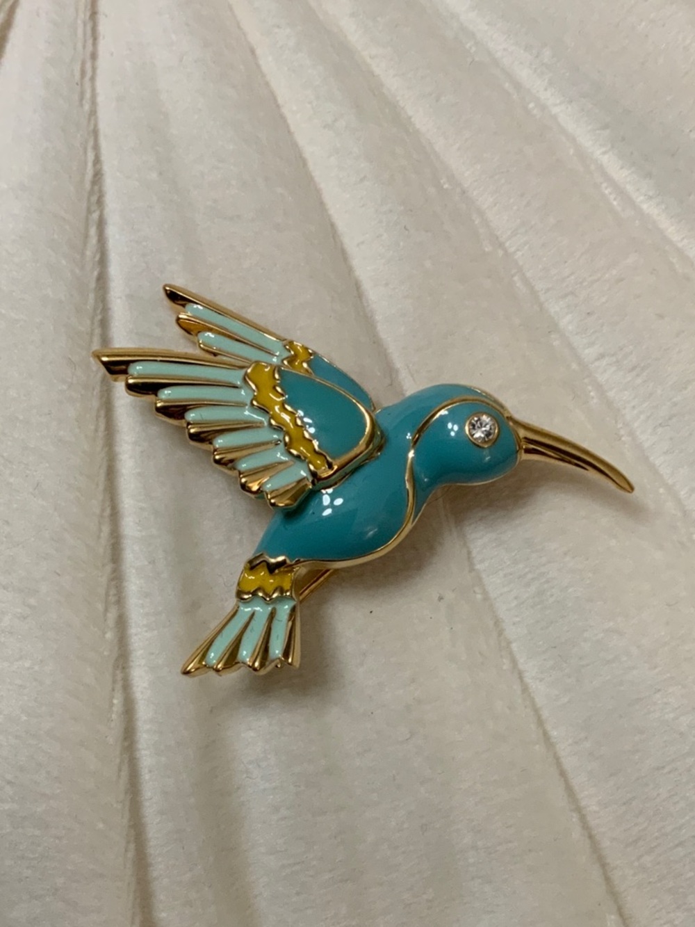 Bob Mackie Turquoise and Gold Hummingbird Brooch; Vintage